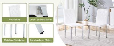 Eetkamerstoelenset - 4 Stuks - Luxe Design met Hoogglans Zilveren Poten - Metaal - Wit