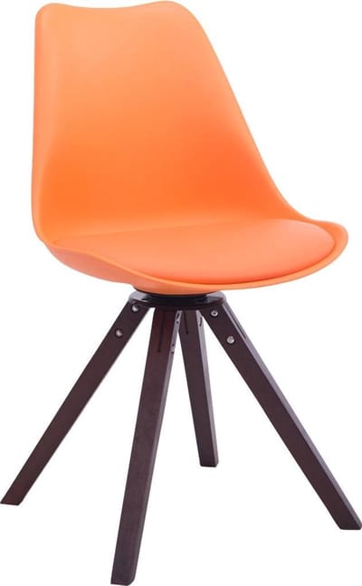 CLP Troyes Eetkamerstoel - Vierkant frame - Kunstleer oranje walnoot
