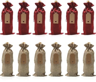 Dailygoods- Wijnzakken Cadeauzakjes - 12 Stuks - Jute/Trekkoord - Milieuvriendelijk - Voor Wijnflessen - Perfecte Afmetingen 14,3 cm - Geschenktassen