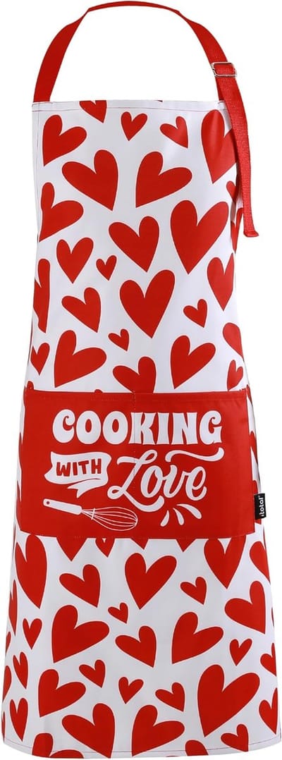 iTotal Home and Gifts Cooking Kitchen Apron "HEARTS" Cooking with Love Unisex keukenschort van wasbaar, vuilafstotend polyester 78x68cm