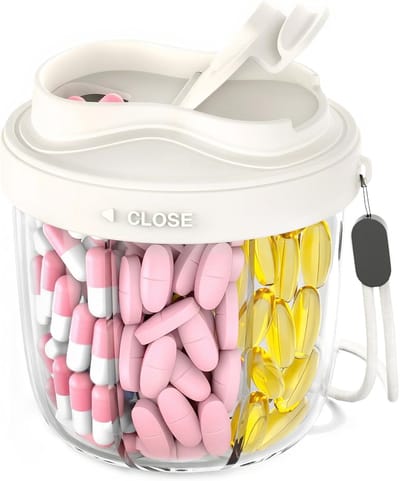 Pillendoosjes - Medicijndoosje voor 7 dagen - Ronde medicijndoos - 7 compartimenten - Brede opening en anti-verwarringsontwerp - BPA-vrij - Ideaal voor op reis - Gebroken wit