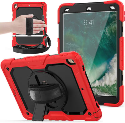 Tablethoes Geschikt voor iPad Air 3 / Pro 10.5 Tablet Kids case - Armor Case - Schermbeschermer - ShockProof - Handstrap - met Schouderband - Zwart / Rood - ZT Accessoires