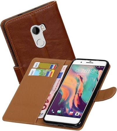 Zakelijke Book Case Telefoonhoesje Geschikt voor de HTC One X10 - Portemonnee Hoesje - Pasjeshouder Wallet Case - Bruin