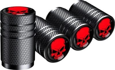 WiseGoods Premium Doodskop Ventieldopjes Auto - Ventieldoppen - Band Accessoires Autos - Ventiel Autobanden - Zwart / Rood 4st