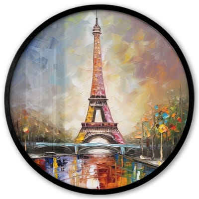 Poster in lijst Rond - Fotolijst 40x40 cm - Posters - Eiffeltoren - Schilderij - Olieverf - Parijs - Ronde posterlijst zwart - Decoratie - Wanddecoratie woonkamer - Muurdecoratie slaapkamer