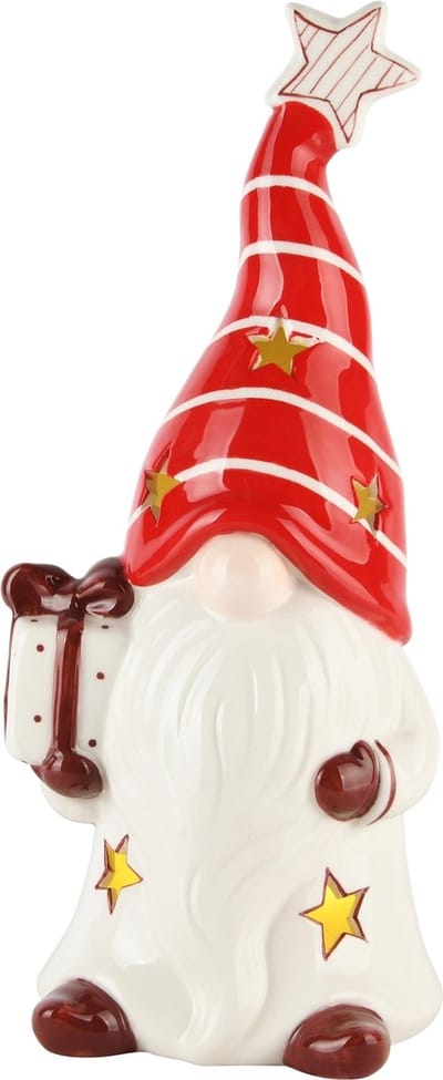 Dekoratief | Theelichthouder Santa staand m/cadeautje,dolomiet, 13x12x30cm | A245713