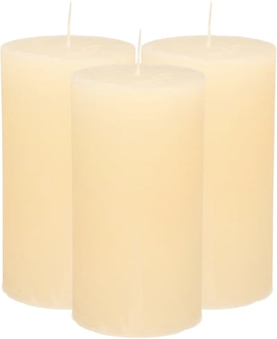 Atmosphera Stompkaars - 3x - ivoor wit - 7 x 13 cm - cilinderkaars - rustiek model
