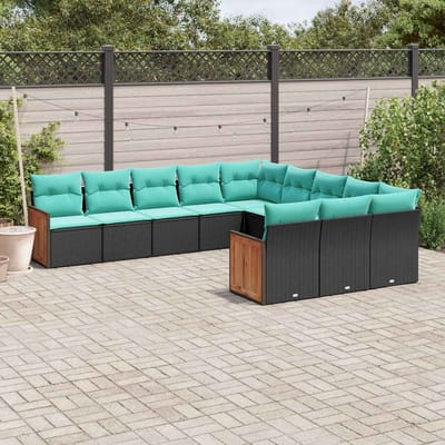 vidaXL - 11-delige - tuinbankset - met - kussens, - zwart - polyrotan