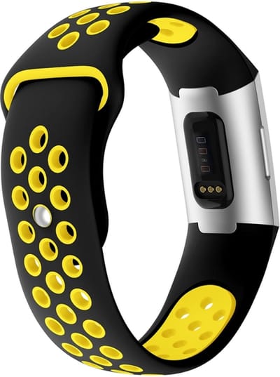 Siliconen bandje - geschikt voor Fitbit Charge 3 / Charge 4 - maat S/M - zwart-geel