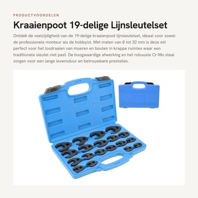 Dailygoods- Lijnsleutelset 19-delig - Professionele Kraaienpoot - Cr-Mo Staal - Dopsleutelset - 8-32 mm - Geschikt voor 3/8 en 1/2 inch ratels