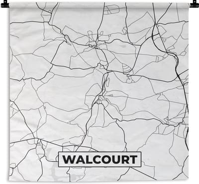 Wandkleed - Wanddoek - Stadskaart – Zwart Wit - Kaart – Walcourt – België – Plattegrond - 180x180 cm - Wandtapijt
