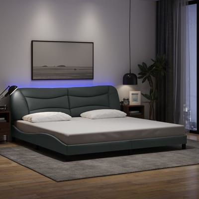 vidaXL - Bedframe - met - LED - zonder - matras - "Hvar" - stof - 200x200 - cm - lichtgrijs