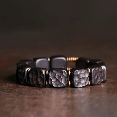 Zwart Sandelhout Armband met Vierkante Platen