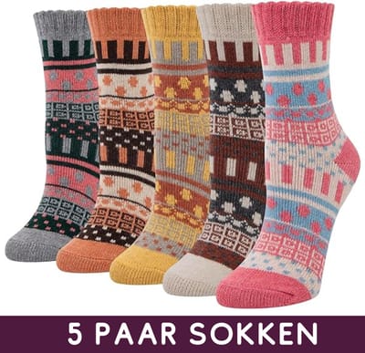 Retro Sokken Set - Streepjes & Stippen - Dames Sokken 5 paar - maat 35-39