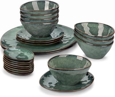 Luxe Serviesset – 22 delig – Porselein - Bordenset – Serveerschaal – Dessertborden - Kommen - Schotel - Groen