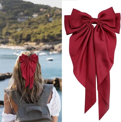 Haarclip met strik - Haaraccessoires voor vrouwen - Franse haarclips met grote strik - Barrettes voor vrouwen (rood)