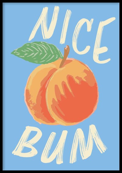 Poster Peachy Bum - 30x40 cm - WC Poster - WALLLL - Exclusief lijst - Toilet poster - Perzik poster - Grappige poster - Retro poster