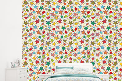 Behang - Fotobehang Patronen - Sterren - Kleuren - Jongens - Kinderen - Kids - Breedte 245 cm x hoogte 220 cm