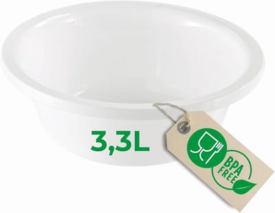 Novaliv Ronde Afwaskom 3,3L, D28 cm, Wit, BPA-vrij, Vaatwasserbestendig, Ideaal voor keuken en camping, Ronde kom, Ronde kunststof kom, Afwaskom, Kunststof kom, Kunststof kom