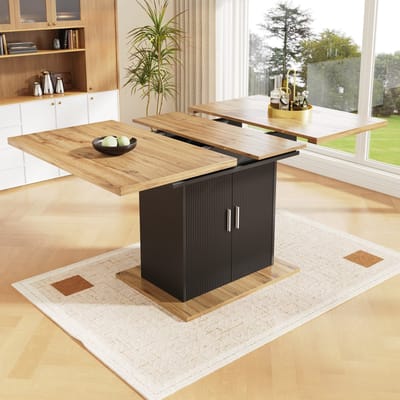 Sweiko Eettafel - Uitschuifbaar - Met opbergkast - Naturel + Zwart