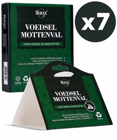 lluux - 7 Stuks - Mottenval - Voedselmottenval - Motten - Mottenvallen Voedselmotten - Feromoonval Voedselmot - Meelmotten val - Meelmot - Levensmiddelenmottenval - Voedselmot - Mottenvanger - Meelmotten kleefval - Meelmottenval