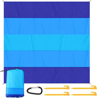 Strandlaken - Strandhanddoek - Strandlaken 200 x 210 cm - met 6 Haringen en 1 Karabijnhaak, Zandvrije Strandmat, Strand Accessoires, Antislip Stranddeken voor Strand, Picknick, Reizen