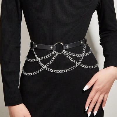 Chaîne de taille Sexy Chaîne de ceinture à franges Mode Vêtements Accessoires de scène Femmes A noir