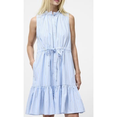 French Connection Cambria Cotton Striped Dress Arctic Blue/linen Wh Maat: M | Maxi Jurken Outlet | Dames | Blauw