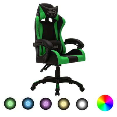 vidaXL - Racestoel - met - RGB - LED-verlichting - kunstleer - groen - en - zwart
