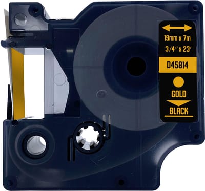 DULA Dymo D1 45814 Compatible label tape - 1 lettertape - Goud op zwart - 19mm x 7m