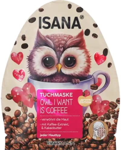 Isana Gezichtsmasker - Bedrukt Masker | 1 stuk - Owl I Want Is Coffee - Koffie-extract & Cacaoboter | Limited Edition - Gezichtsmasker - Vegan