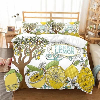 Citroen Dekbedovertrek Set Vers Fruit Patroon Dekbedovertrek Tweepersoons Eenpersoons Kingsize Voor Kinderen Tieners Volwassenen Beddengoed Set Dekbedovertrek 240x220cm