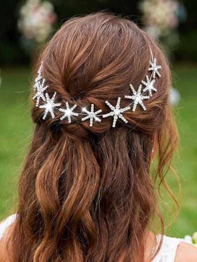 Sterrenvormige haarrank voor bruiloft in zilver met kristallen en strass - Elegante haaraccessoires voor bruidsmeisjes en dames