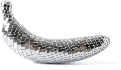 KIMU® Banaan Spiegeltjes Zilver - Bananen Fruit Discobal Beeld Standbeeld Disco Spiegel - Deco Discobol Spiegelbol Glitter Fruitmand Festival