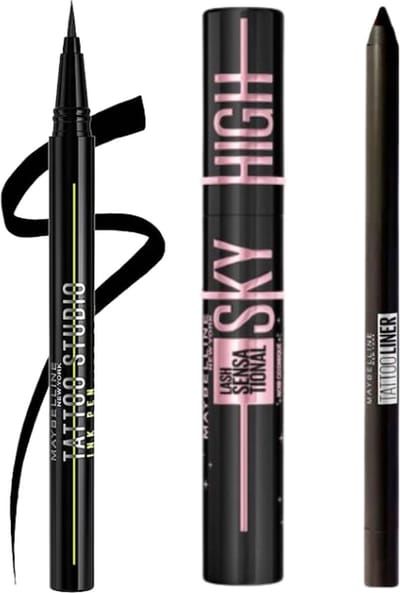 Maybelline Cadeauset Eye Essentials Black - Maybelline Sky High Mascara Cosmic Black - Maybelline Eyeliner Tattoo Liner Ink Jet Black - Maybelline Liner Pencil Gel Onyx