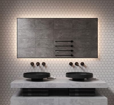 Schaere - Badkamerspiegel - Indirecte Verlichting - Spiegel Verwarming - Touch Sensor - Dimfunctie - Mat Zwart Frame - 140x70 cm