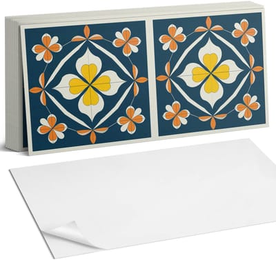 Coloray Plaktegels - Bloemenpatroon met symmetrie Zelfklevende Wandtegels - 40 cm x 20 cm - Marine Plaktegels - 10 stuks - Rechthoek PVC Tegels - Plaktegels Badkamer - Vloertegels Zelfklevend - Vinyl Tegels - Portugese Tegels