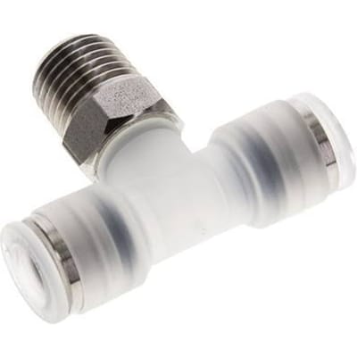 8mm x R1/4'' inline T-stuk PA/RVS Insteekfitting Buitendraad FDA Draaibaar EPDM