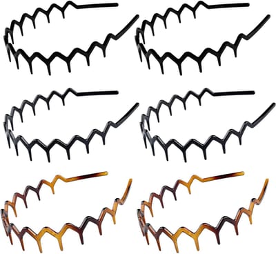 6 Stuks hoofdband - zigzag haaientand hoofdband - hoge schedel hoofdband - golvende tand hoofdband - kam zigzag - plastic hoepel - U-vormig - haaientand hoofdband - accessoires - gezichtsreinigings speciale haaraccessoires - 4× Zwart, 2× Bruin