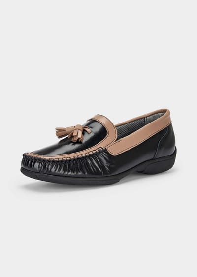 Leren mocassins met decoratief kwastje - zwart / taupe - Gr. 37 van Goldner Fashion