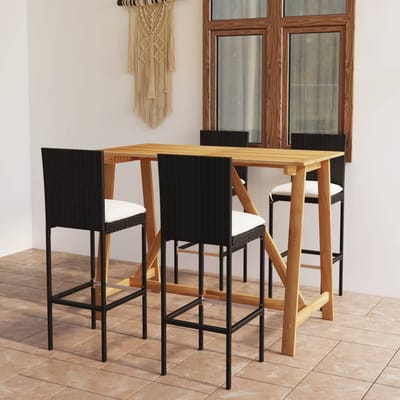 vidaXL - 5-delige - Tuinbarset - met - kussens - zwart