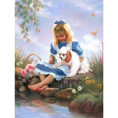 Diamond Painting Honden en Kinderen Handgemaakt Handwerk DIY Diamant Borduurwerk 20X30CM gray