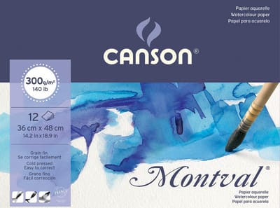 Montval aquarelpapier | wit met fijne korrel 300 g/m² | ft 36 x 48 cm | blok met 12 vellen