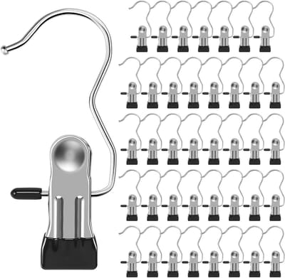40 Stuks RVS Kledingknijpers met Haak - 360° Draaibare Wasknijpers, Antislip Kledinghanger Clips en Draagbare Hangers voor Kleding