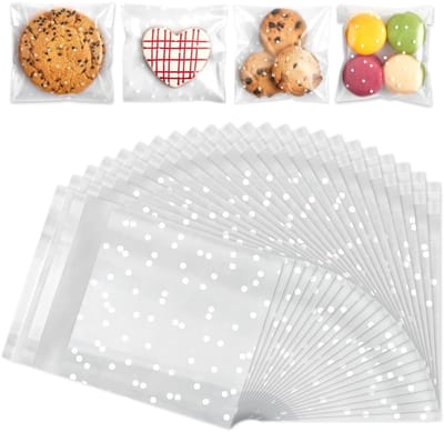 Dailygoods- Koekjeszakjes 200 Stuks - Doorzichtige Zelfsluitende Zak - Polka Dot - 10 x 10 cm - OPP - Perfect voor Koekjes/Snoep - Snoepzakjes
