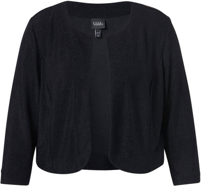 Ulla Popken - Dames - Bolerojasje glitter boxy ronde hals lange mouw - Zwart - Maat 50+