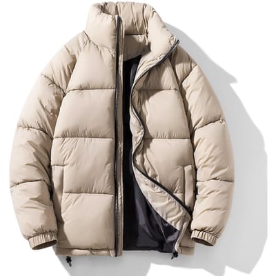 Winter Heren Los Casual Warm Katoen Gevoerd Kleding Jeugd Simpel Top Koppel Staande Kraag Winddicht Brood Kleding Jas Mannen 4XL beige
