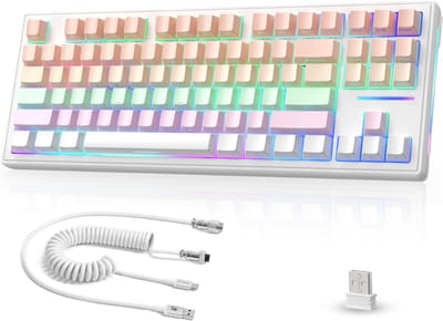 REN® Mechanical Keyboard - Mechanisch Toetsenbord - Mechanische Toetsenbord - Gekrulde USB-C-kabel - 2,4 GHz/BT5.0/Bedraad - Roze/Paars- 43cm x 19cm 6cm