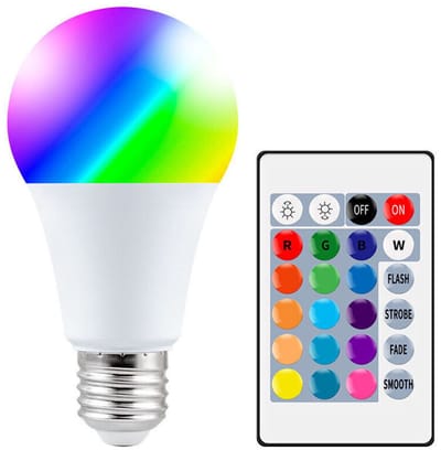 lamp-Gekleurde LED-lamp, RGBW E27 10W LED-lamp,geschikt voor afstandsbediening, geheugenfunctie en timer, 12 kleuren en 7 helderheidsniveaus, geschikt voor sfeerverlichting in huis, decoratie, bars en andere ruimtes.