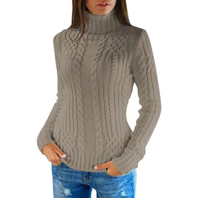 Automne hiver femmes mince pull tricoté hauts col haut Long chaud Baggy gros pulls vêtements d'extérieur S gray